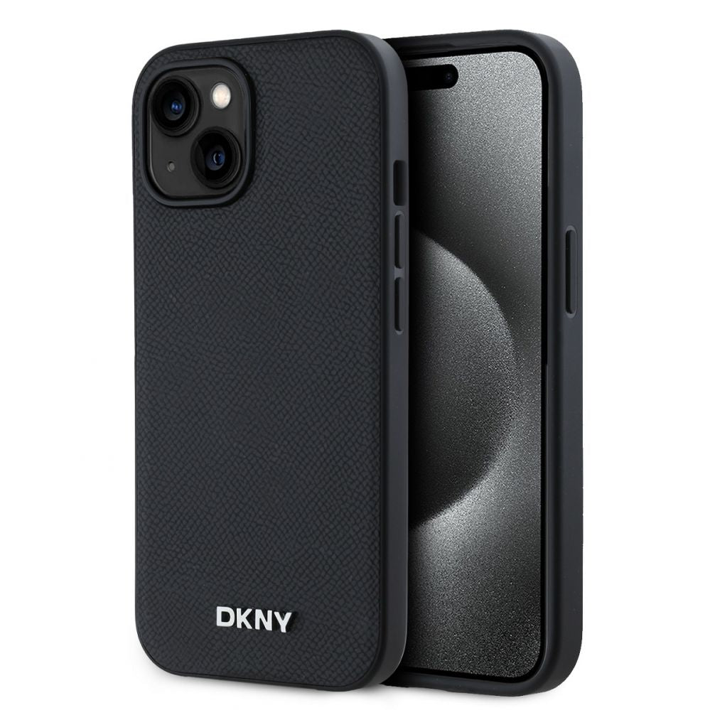 Чехол на заднюю панель DKNY - DKNY PU Leather Silver Metal Logo Magsafe Case for iPhone 15 Black
