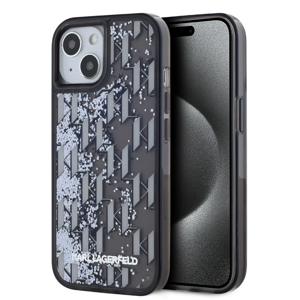 Back panel cover Karl Lagerfeld Apple Karl Lagerfeld Liquid Glitter Monogram Gradient Case for iPhone 15 Black
