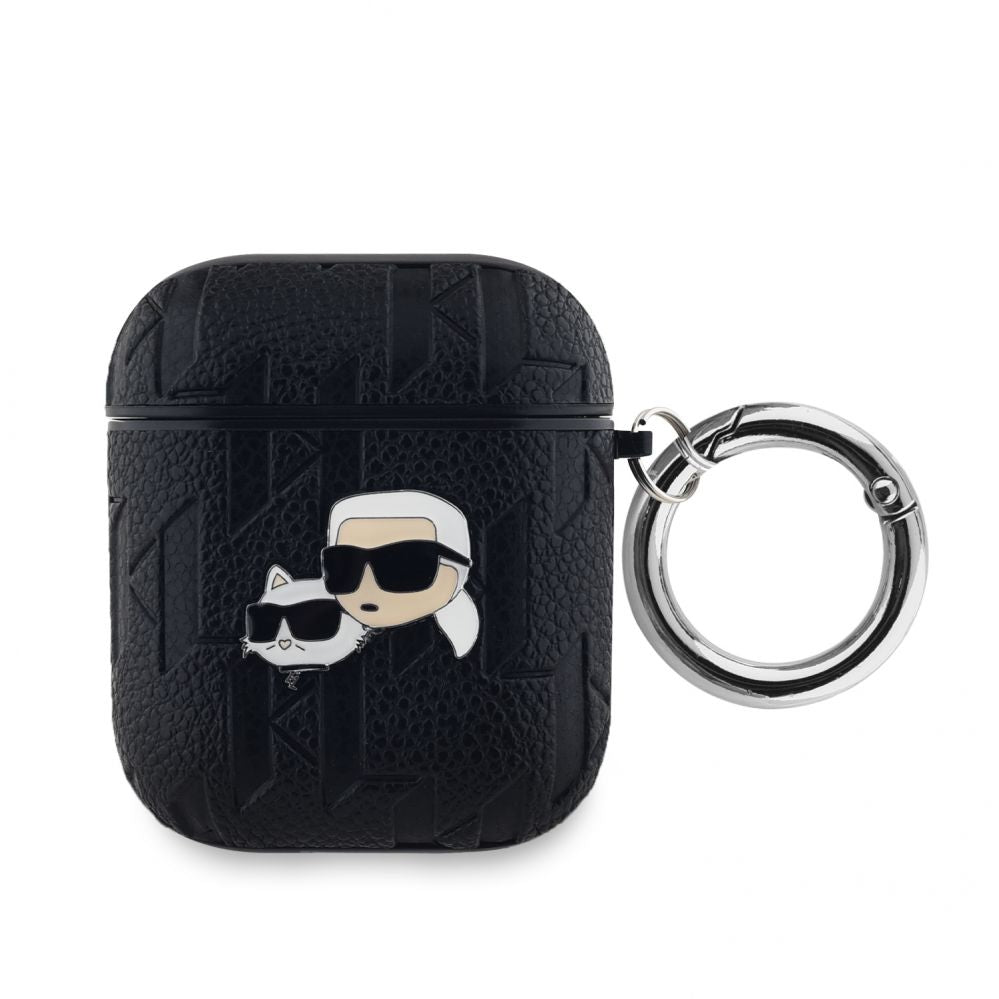 Tagakaaned Karl Lagerfeld - Karl Lagerfeld PU Embossed Karl and Choupette Heads Case for AirPods 1/2 Black