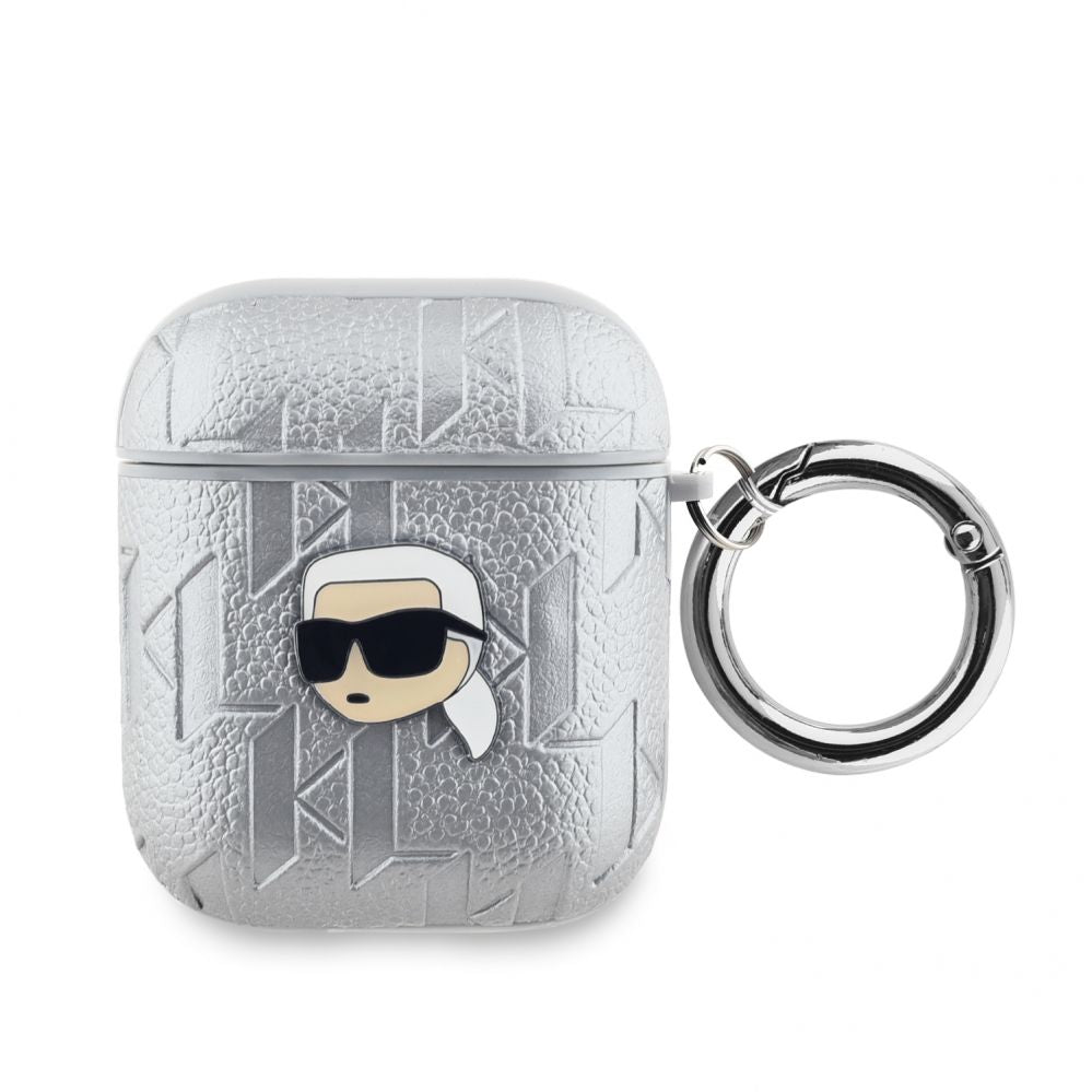 Чехол на заднюю панель Karl Lagerfeld - Karl Lagerfeld PU Embossed Karl Head Case for AirPods 1/2 Silver