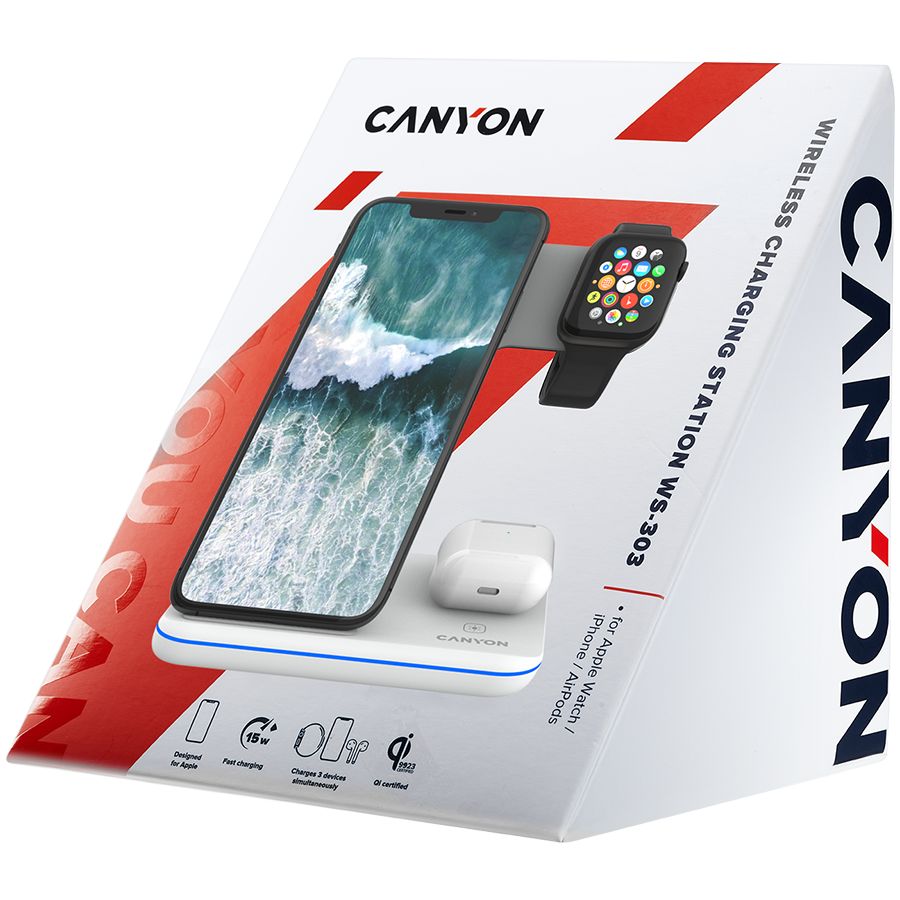Juhtmeta laadija Canyon  CANYON wireless charger WS-303 15W 3in1 White