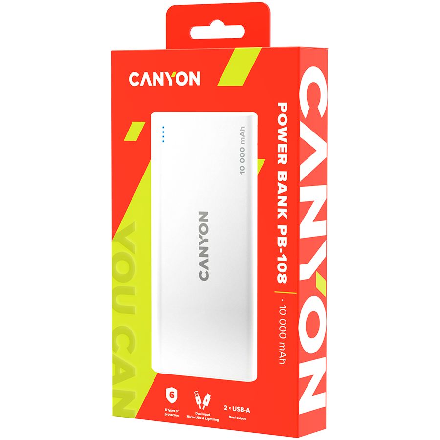 Внешний аккумулятор Canyon  CANYON power bank PB-108 10000 mAh White