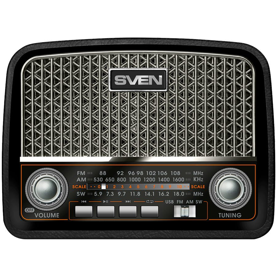 Radios Sven  Speaker SVEN SRP-555, black-silver (3W, FM/AM/SW, USB, SD/microSD, battery)