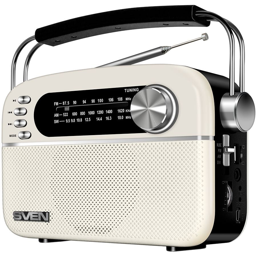juhtmega kõlarid Sven  Speaker SVEN SRP-505, white (3W, Bluetooth, FM/AM/SW, USB, microSD, AUX, battery)