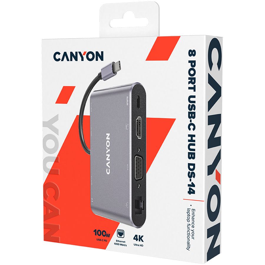 Üleminek Canyon  CANYON hub DS-14 8in1 4k USB-C Dark Grey
