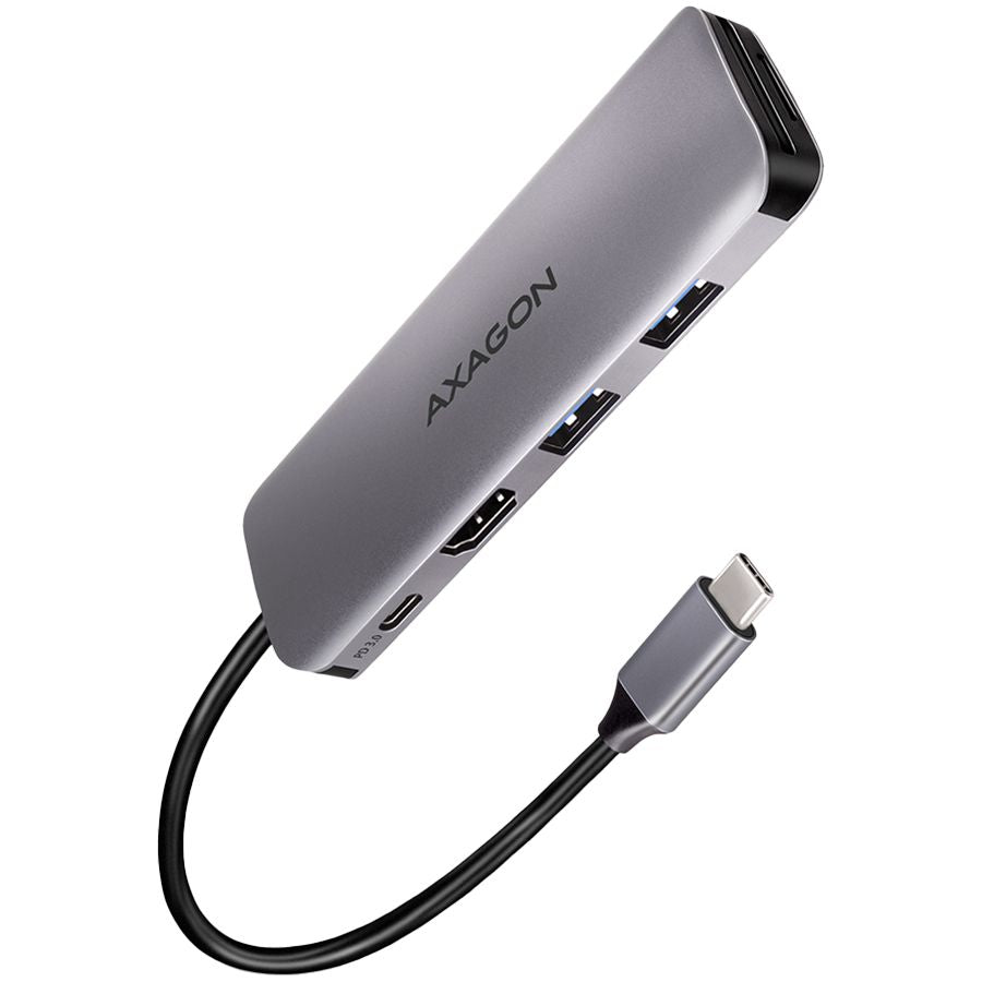 Converter Axagon  Multiport USB 3.2 Gen 1 hub. HDMI, card reader and Power Delivery. 20 cm USB-C cable.