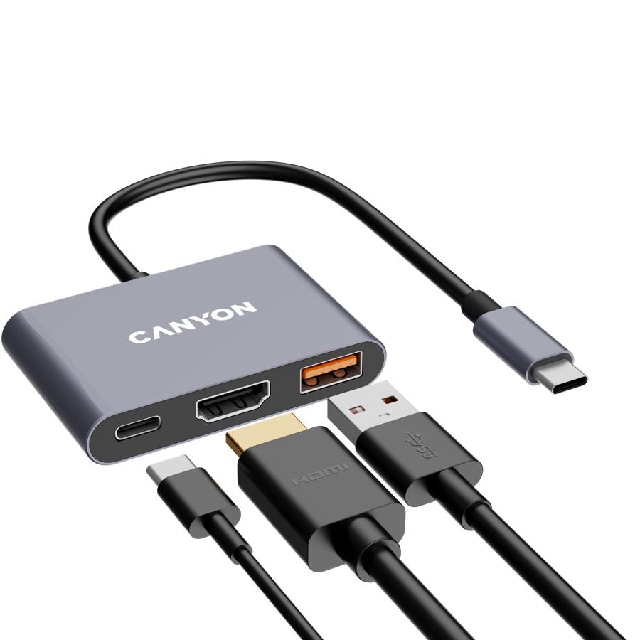 Переходник Canyon  CANYON hub DS-4 3in1 USB-C Grey