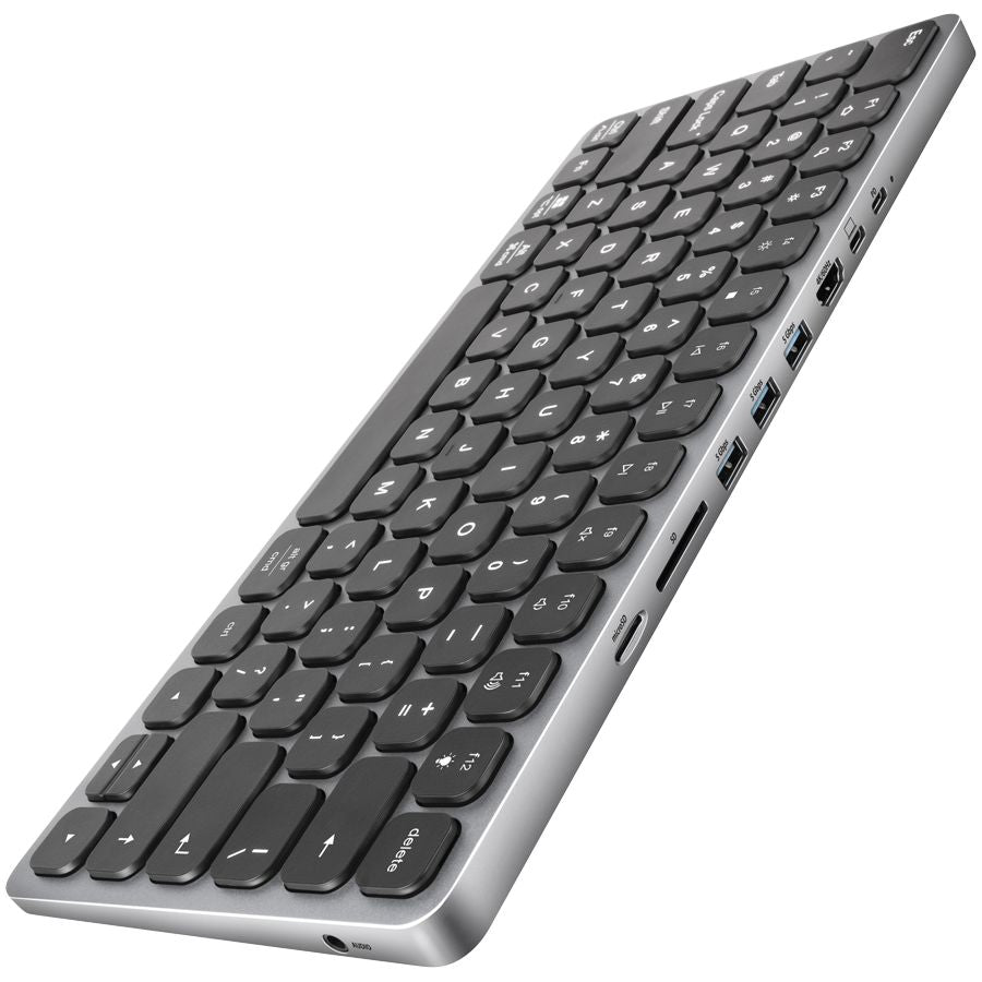 Üleminek Axagon  AXAGON HMC-KB keyboard USB-C 5Gbps with HUB, microSD/SD, 3x USB-A, HDMI 4K/60Hz, PD 100W, Audio, US layout