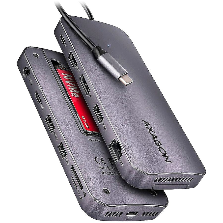 Converter Axagon  AXAGON Multiport USB-C 10Gbps hub. NVMe/SATA M.2, HDMI and DisplayPort. Cable USB-C 50 cm.