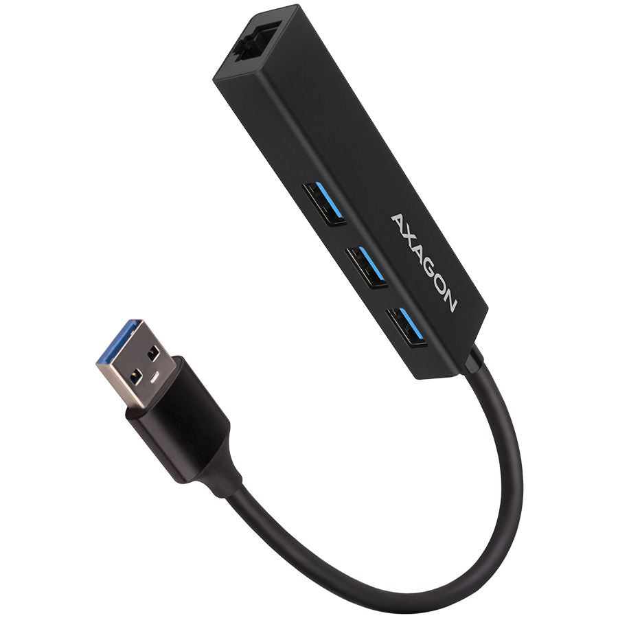 Üleminek Axagon  AXAGON HMA-GL3A 3x USB-A + GLAN, USB3.2 Gen 1 hub, metal, 20cm USB-A cable