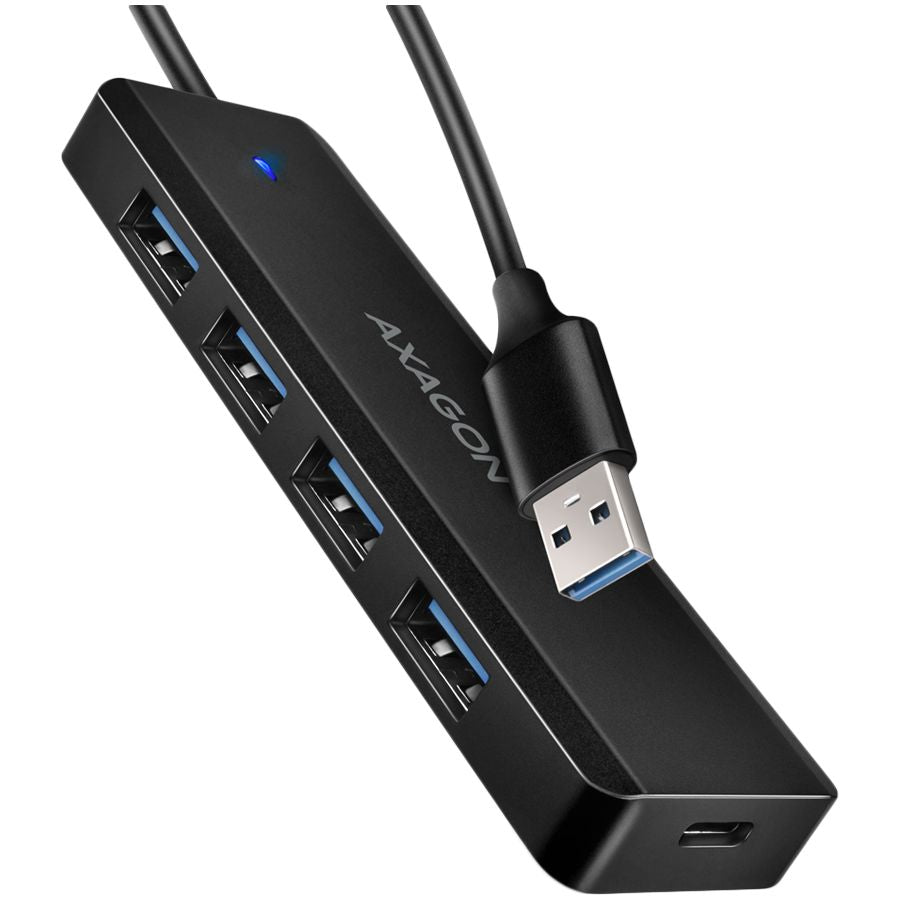 Converter Axagon  AXAGON HUE-C1A 4x USB3.2 Gen 1 Travel hub, USB-C power IN, w. 20cm Type-A cable