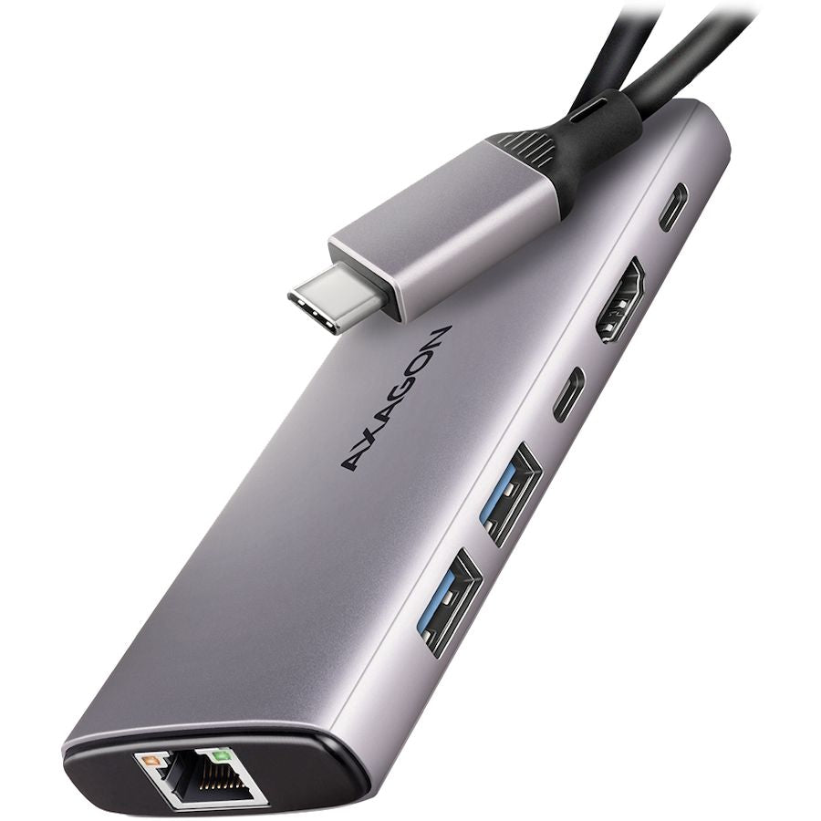 Üleminek Axagon  AXAGON HMC-6G2L 2x USB-A 10Gbps, 1x USB-C 10Gbps, 4K/60Hz HDMI, RJ-45, USB 3.2 Gen 2 hub, PD 100W, 15cm USB-C cable