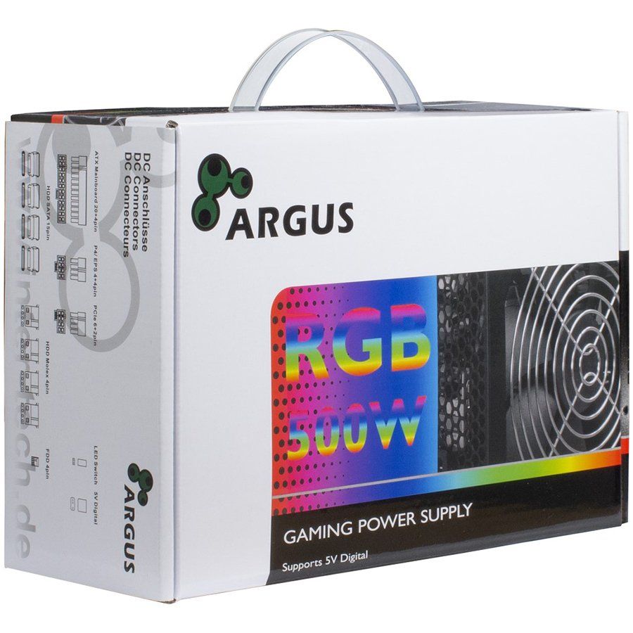 Cable INTER-TECH  Power Supply INTER-TECH Argus RGB, 80PLUS Bronze, 500W, Retail, 1x140 Fan, 1x20+4Pin, 4+4Pin, 1xPCI-e 6+2Pin, 4x4Pin (Molex), 4xSATA, 1xFDD, rev 2.0