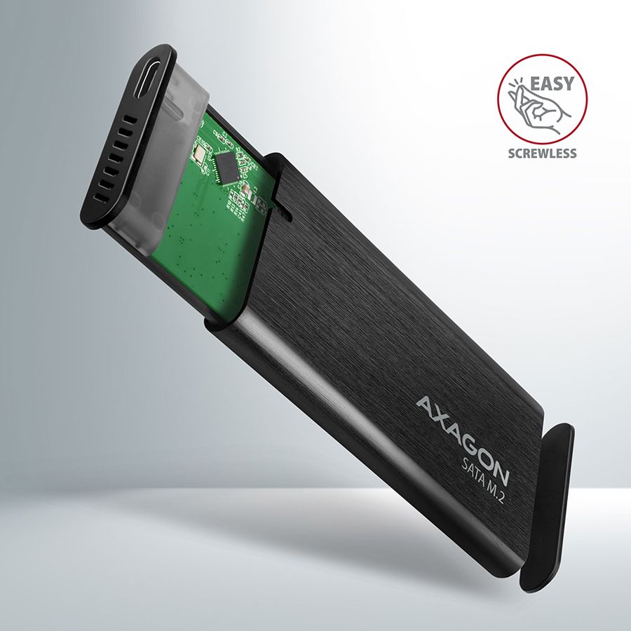 Other Computer Accessory Axagon  AXAGON EEM2-SBC, M.2 SATA screwless RAW box, black, SuperSpeed USB-C 10 Gbps