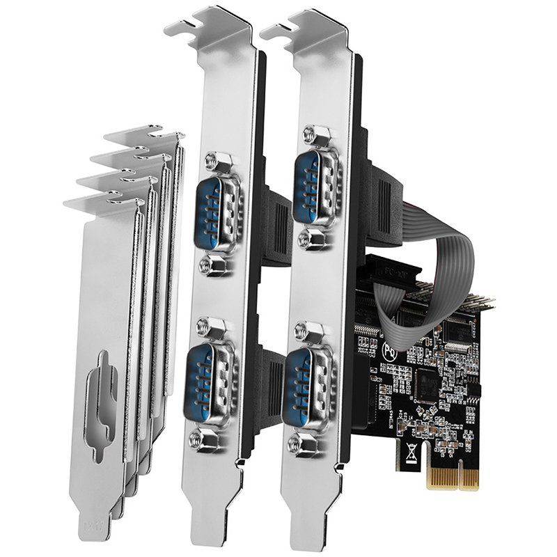 Adaptrid Axagon  PCI-Express card with four serial ports 250 kbps. ASIX AX99100. Standard & Low profile.