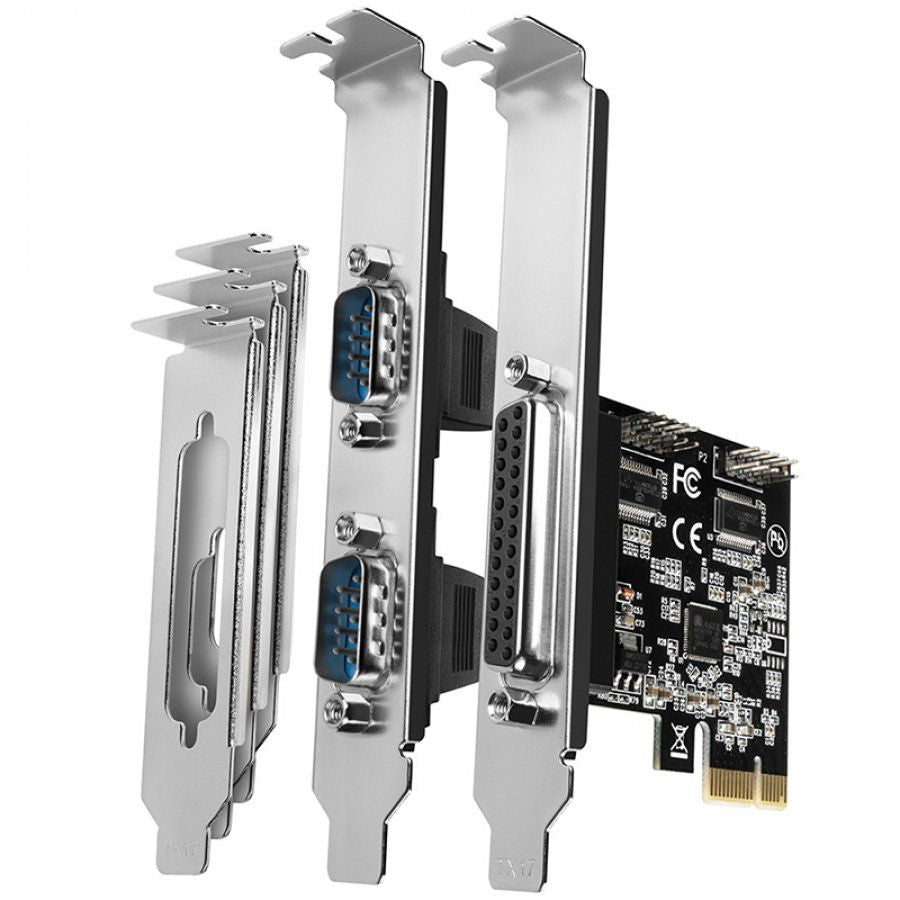 Adapter Axagon  PCI-Express card with one parallel and two serial ports 250 kbps. ASIX AX99100. Standard & Low profile.