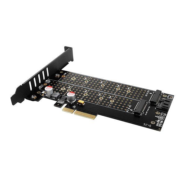 Kaabel Axagon  AXAGON PCEM2-DC PCI-E 3.0 4x - DUAL M.2 SSD (NVMe + SATA), dual voltage, up to 110mm SSD, fan + heatsink