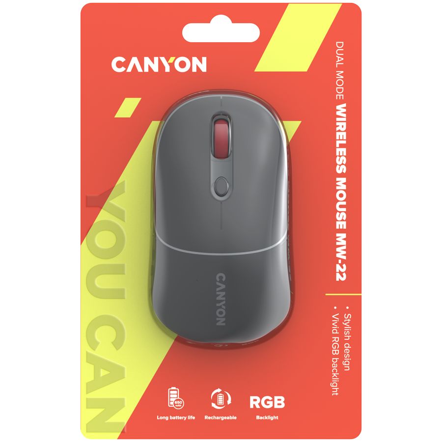 Computer mouse Canyon  CANYON mouse MW-22 2in1 BT/ Wireless Dark Grey