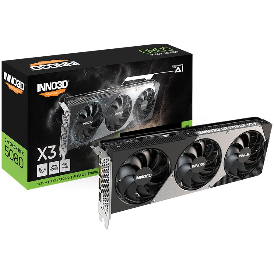Graphic card / Video cards Inno3d  INNO3D NVIDIA GEFORCE RTX 5080 X3 OC 16GB GDDR7 256bit, 2460 MHz / 30Gbps, 3x DP, 1x HDMI, 3 fan, 2,5 slot