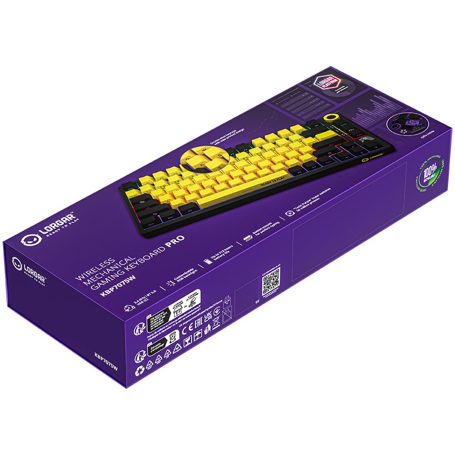Computer keyboard LORGAR  LORGAR KBP7075W, Wireless 75% Mechanical Gaming Keyboard Pro, Black/yellow, EN layout