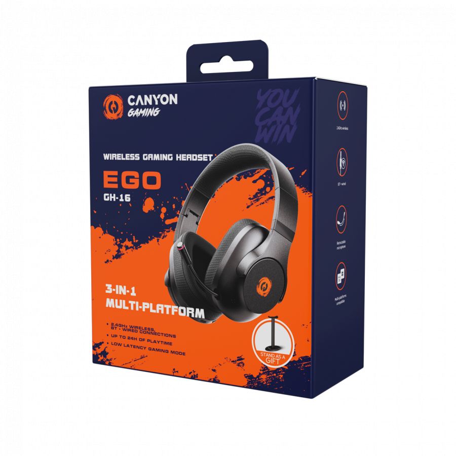 Headphone with microphone Canyon  CANYON headset EGO GH-16 3in1 2.4Ghz+BT White