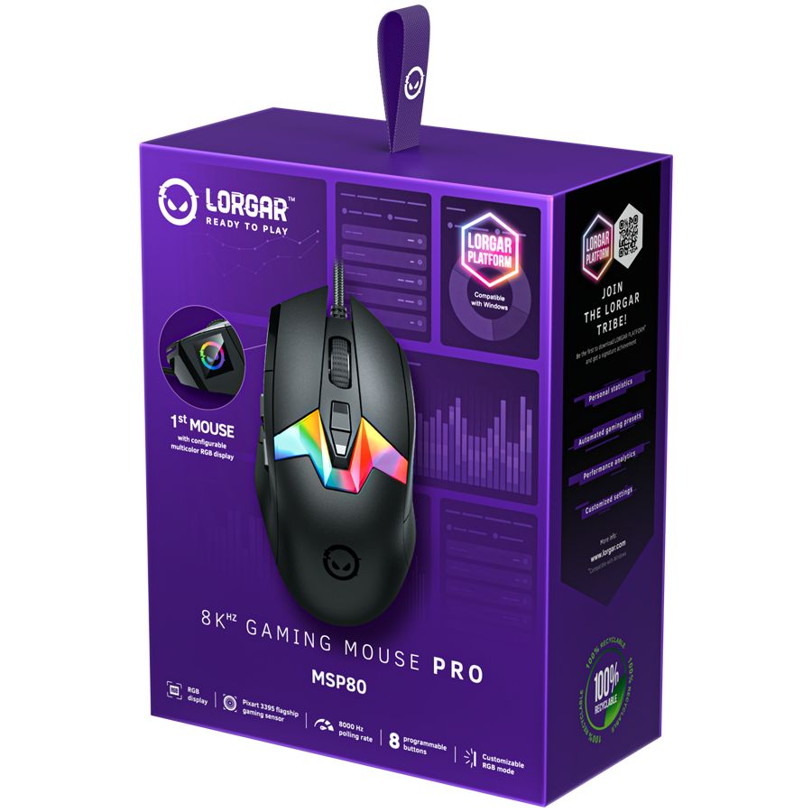 Arvutihiir LORGAR  LORGAR MSP80, 8000 Hz Gaming Mouse Pro, Black