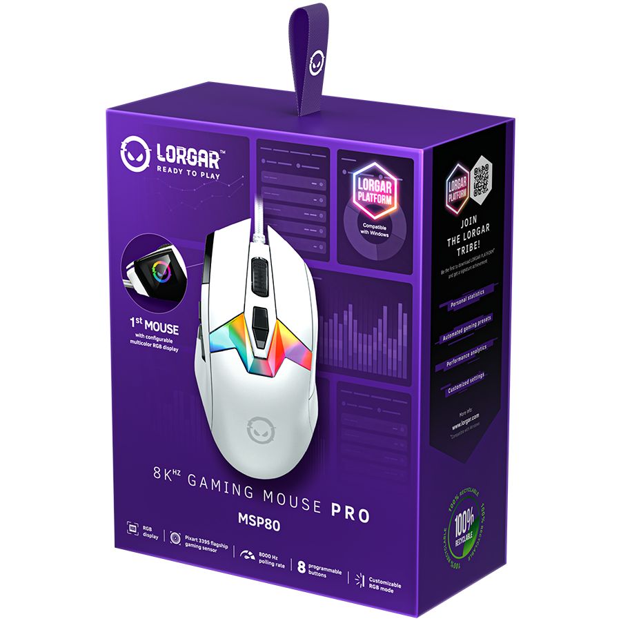 Arvutihiir LORGAR  LORGAR MSP80, 8000 Hz Gaming Mouse Pro, White