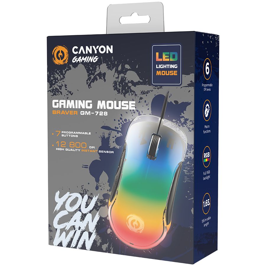Computer mouse Canyon  CANYON mouse Braver GM-728 LED Crystal 7buttons Wired Black