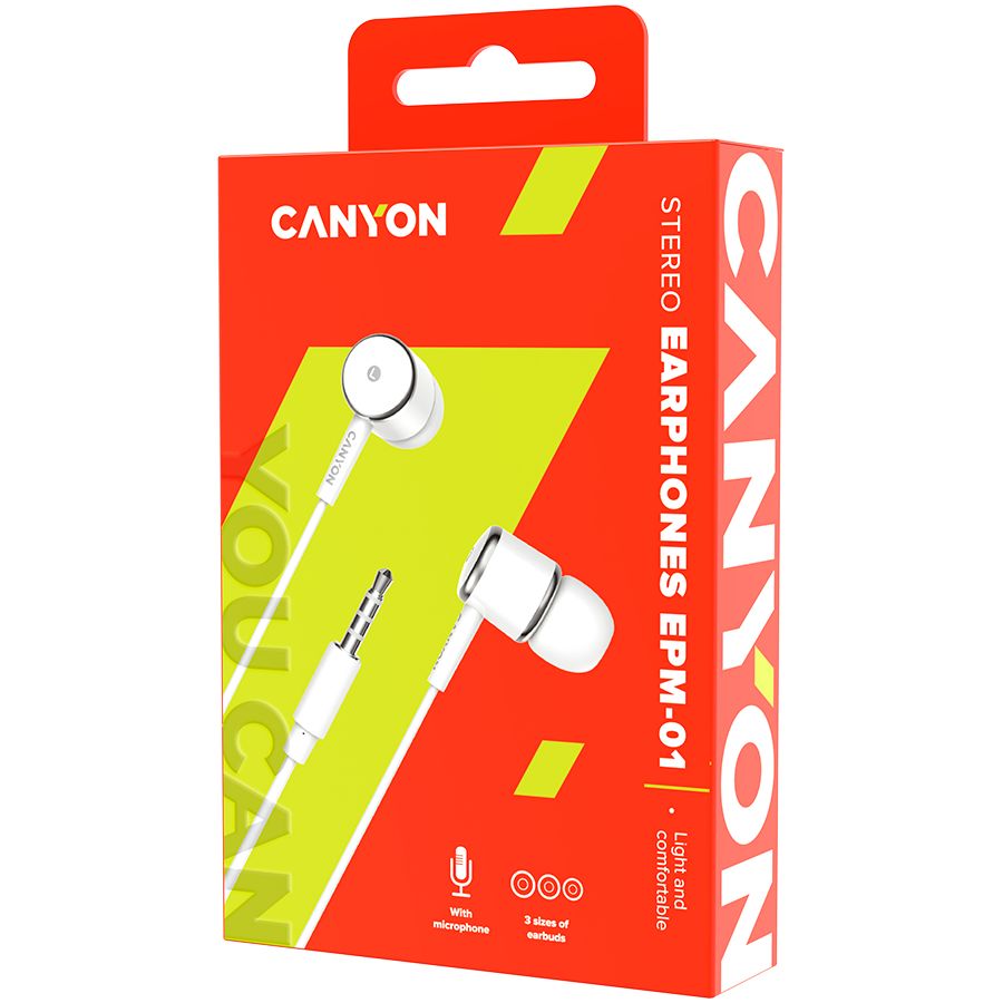 Headphone with microphone Canyon  CANYON Stereo earphones with microphone, White