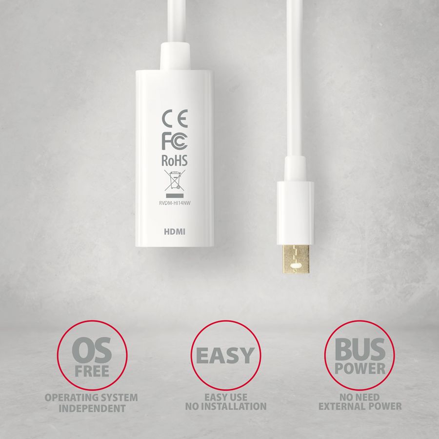Graafikakaart / ideokaardid Axagon  AXAGON RVDM-HI14N Mini DP > HDMI 1.4 adapter 4K/30Hz