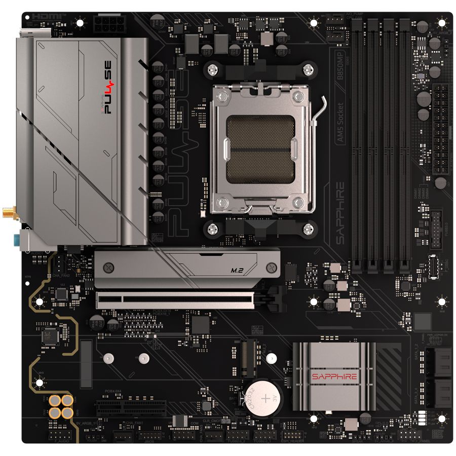 Intel protsessori emaplaat Sapphire  SAPPHIRE AMD B850M AM5 PULSE Ryzen R9/R7/R5, 4x DDR5 7600MHz, PCIE 4.0 x16, 1x M.2 Gen5, 1x M.2 Gen4, LAN 2.5 Gbps, WIFI6, USB, Micro-ATX