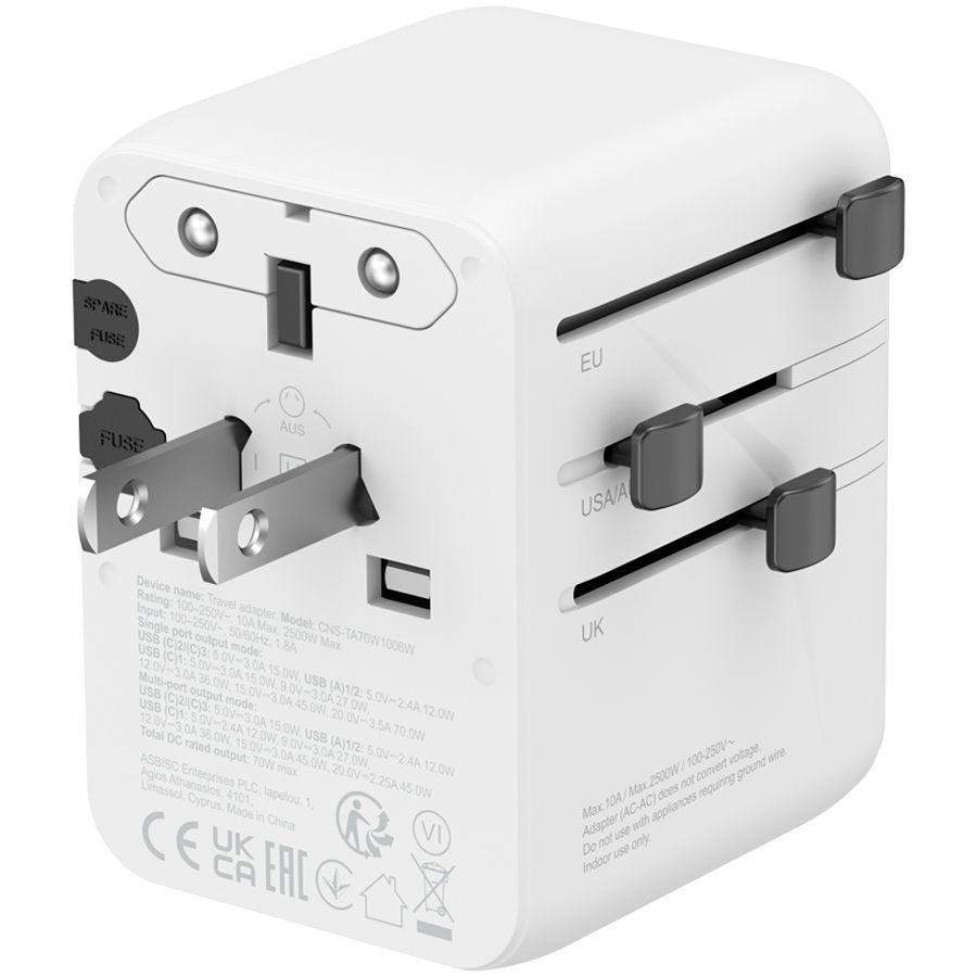 Adapter Canyon CANYON Travel Adapter OnTour 70 EU/UK/US/AUS 70W White