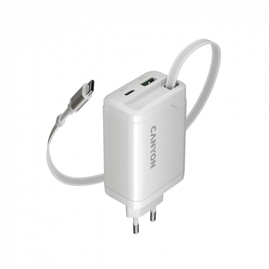Adaptrid Canyon  CANYON charger OnCharge 65RC Build-In Cable USB-C 65W 1xPD 1xQC EU White