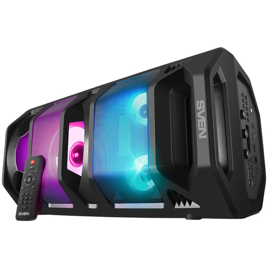 Bluetooth speakers Sven 2.0 portable speaker SVEN PS-670, black, power output 2x32.5W (RMS), TWS, Bluetooth, FM, USB, microSD, LED display, RC, lithium battery