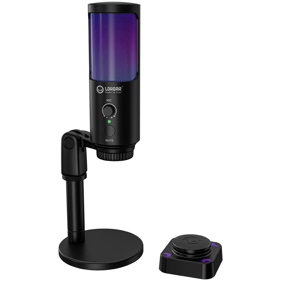 Kõrvaklapid mikrofoniga LORGAR  LORGAR SMP40, RGB Microphone with external mute button and metal stand, Black